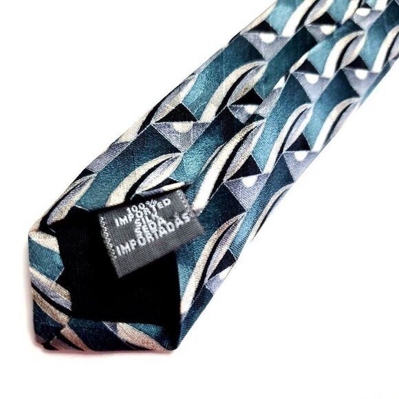 Arrow Teal White‎ Silk Tie Woven Geometric - Picture 5 of 6